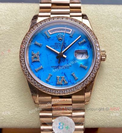 8+ Factory Rolex 36 'Gain Weight' DayDate Rose Gold-Turquoise blue Men Watch